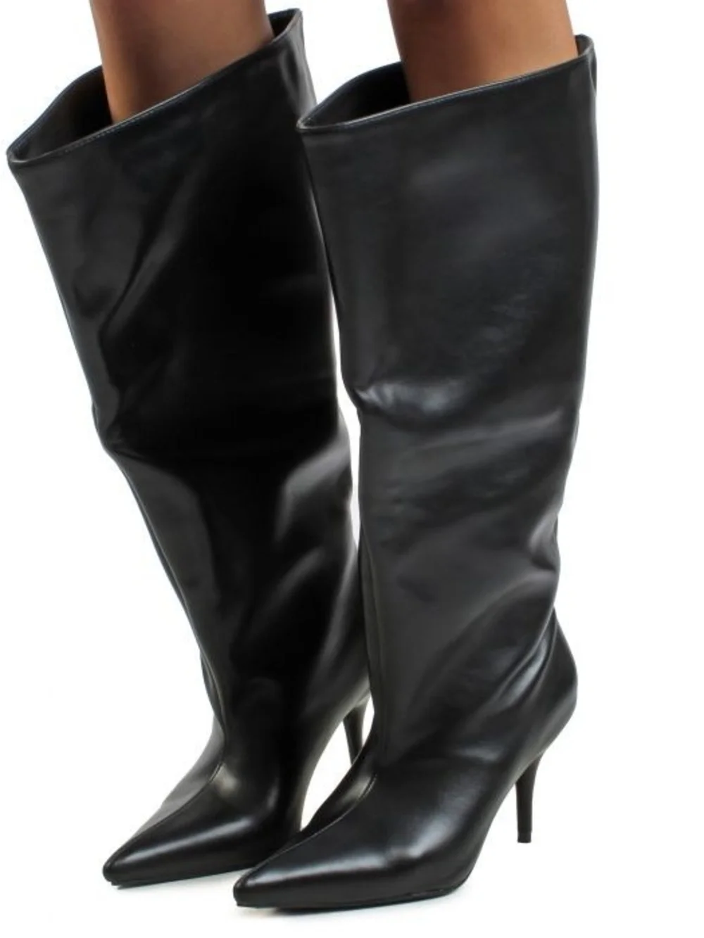 AZALEA WANG ENLIGHTEN- Classic Black Knee-High Pointed-Toe Stiletto Boots